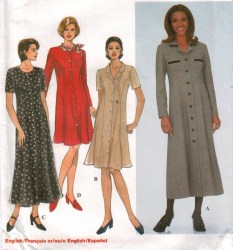 8240 SIMPLICITY FIT FLARE SS-LS BUTTON DRESS LENGTHS PATTERN 14-18